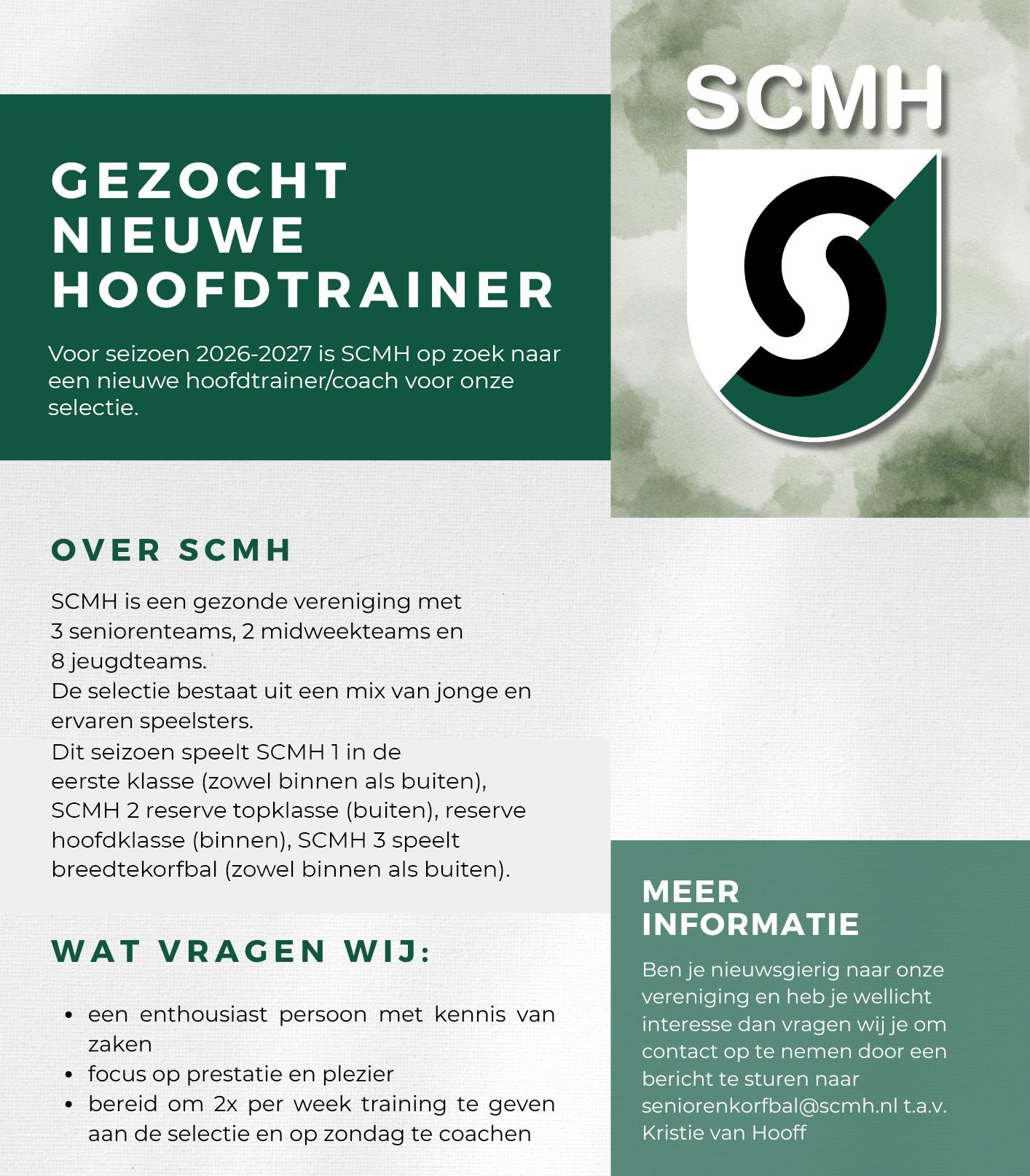 Hooftrainer/coach gezocht voor de korfbal selectie